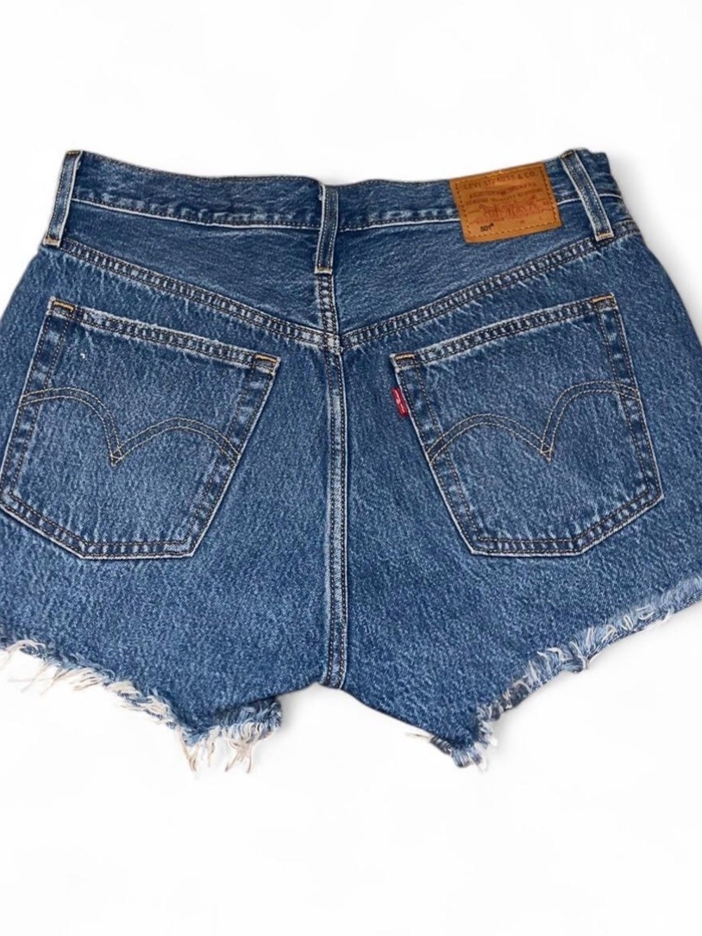 Levi's Blue High-Rise Frayed Hem Denim Shorts